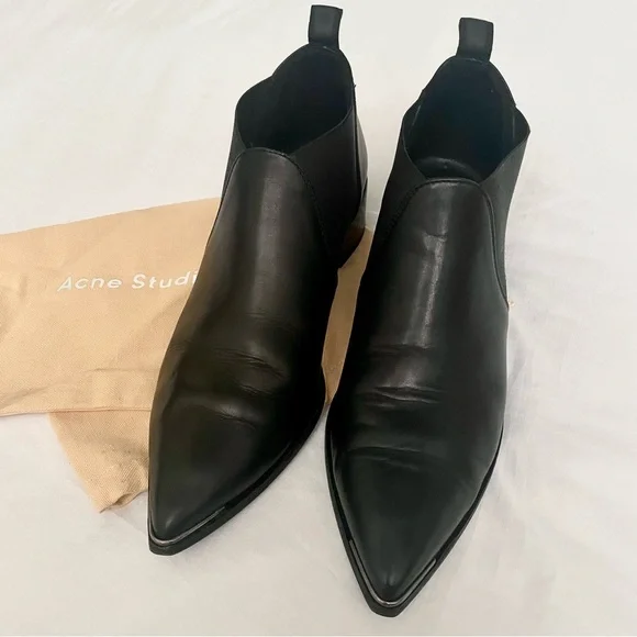 Acne Studios Size 40 Jenny Black Pointed Toe Low Ankle Chelsea Bootie/Boots - Picture 2 of 12